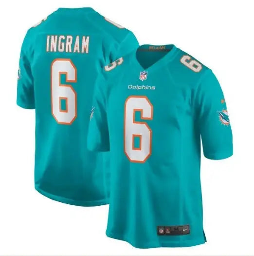 Two teal Melvin Ingram Miami Dolphins Nike home game jerseys with number 6