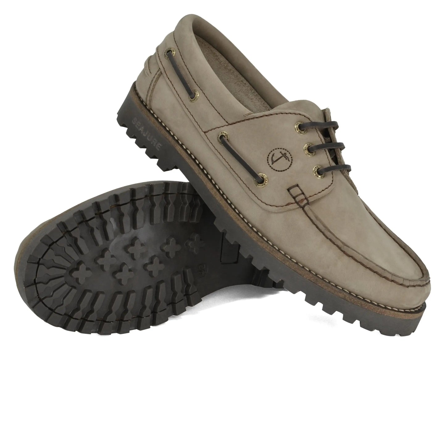 Men Boat Shoe Mosteiros in light brown leather with dark laces and lugged soles