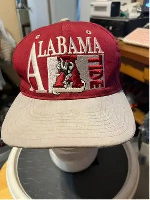 Red and white Drew Pearson baseball cap with elephant logo for Alabama Tide fans