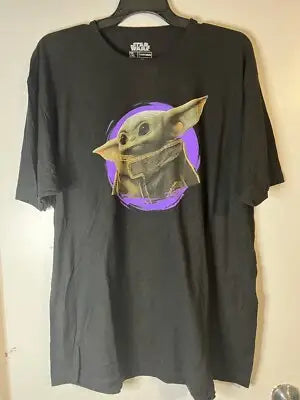 Black Star Wars T-shirt featuring Baby Yoda Grogu on purple circle for Men’s 2XL