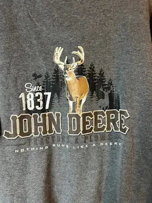 Gray John Deere deer graphic t-shirt featuring a john deere hoodie design for men
