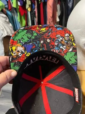 Men’s Marvel Hat One Size Gray & Black with colorful comic book superhero print