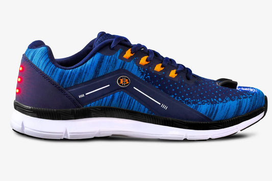 Men’s Night Runner Shoes with built-in safety lights, blue and dark blue runner shoes