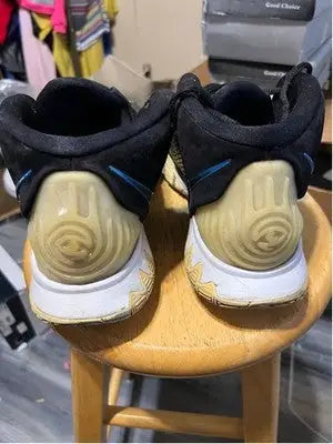 Men’s Nike Kyrie 6 athletic shoes in black and tan with blue accents for performance