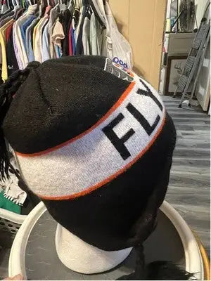 Black knit beanie with white stripe and orange band for Men’s Old Time Hockey Philadelphia Flyers