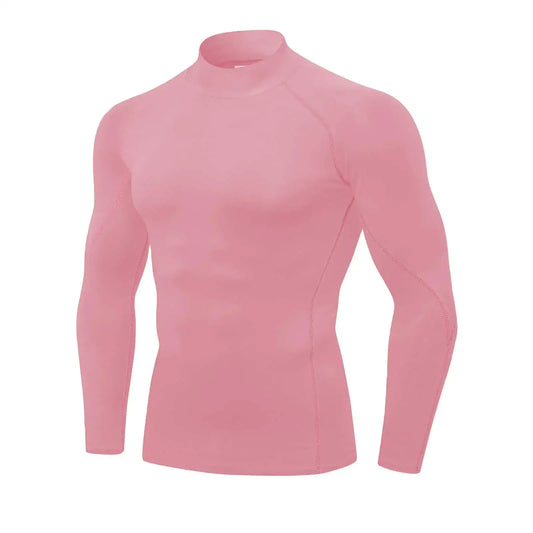 Pink long sleeve compression shirt for men athletic running tops football turtle neck shirts sport baselayer