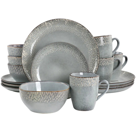 Meritage 16 Piece Reactive Glaze Stoneware Dinnerware Set in Grey - Dinnerware Sets 16pc
