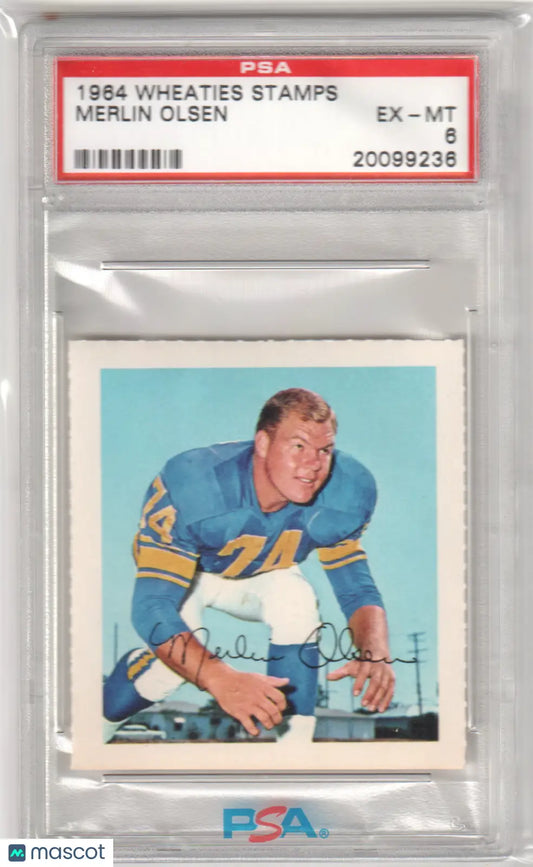 A graded 1964 Wheaties Stamps Merlin Olsen football card from Columbia Hobby