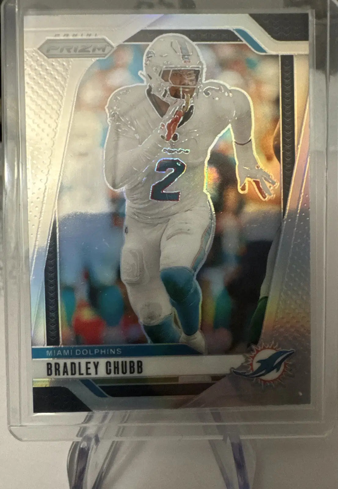 Miami Dolphins Bradley Chubb football trading card in protective sleeve from Miami Dolphins card lot