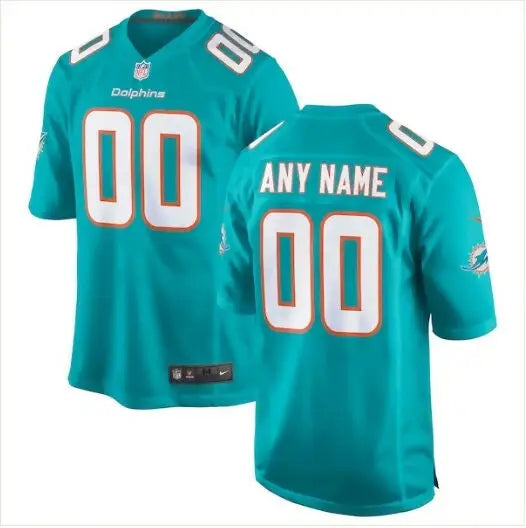 Teal and white Miami Dolphins Nike custom game jersey with number 00 and customizable name