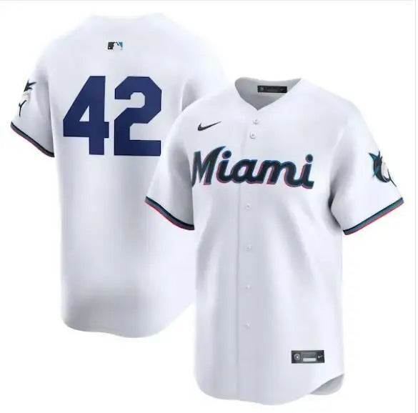 White Miami Marlins baseball jersey for Jackie Robinson Day 2024 Nike limited edition