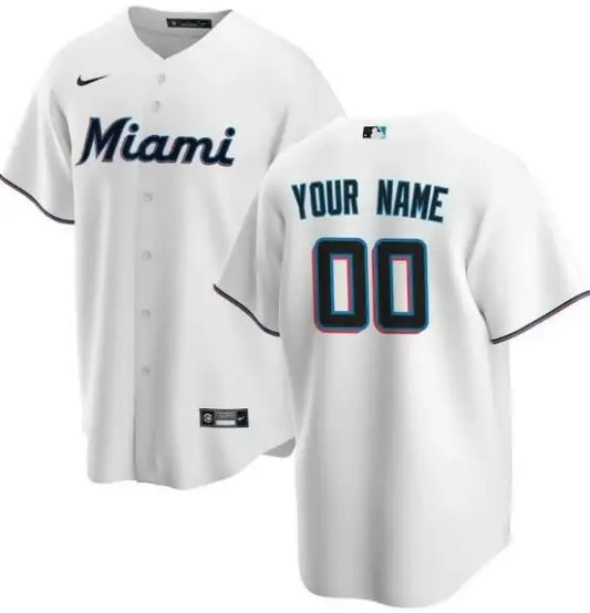 White Miami Marlins Nike Home Replica Custom Baseball Jersey perfect for fans