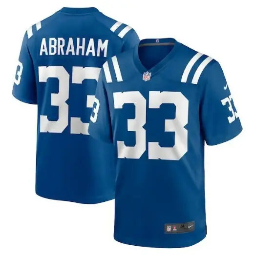 Blue Indianapolis Colts Micah Abraham jersey with number 33 displayed on the Nike Game Jersey