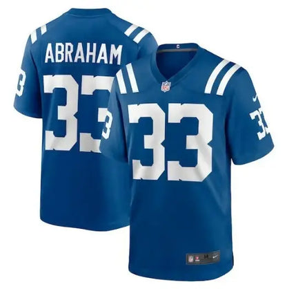 Blue Indianapolis Colts Micah Abraham jersey with number 33 displayed on the Nike Game Jersey