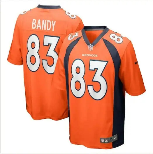 Orange and navy blue Michael Bandy Denver Broncos Nike Game Jersey displayed