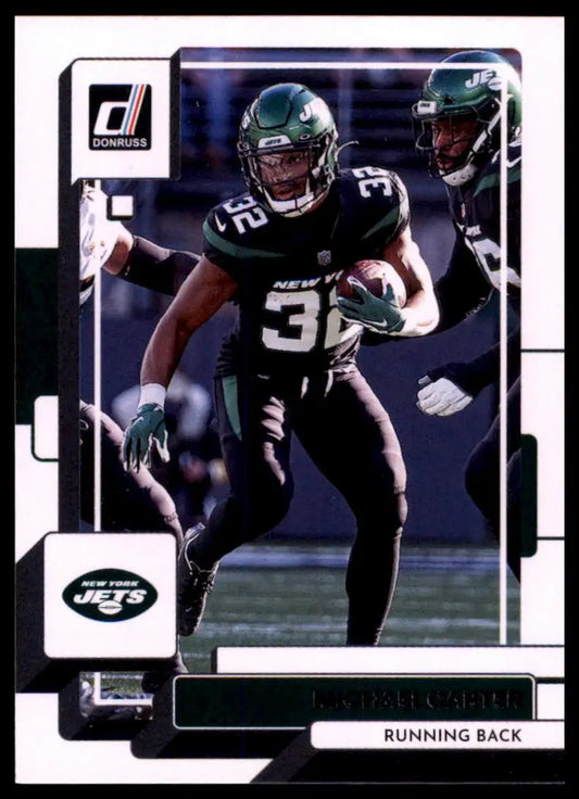Football trading card featuring Michael Carter from 2022 Donruss New York Jets