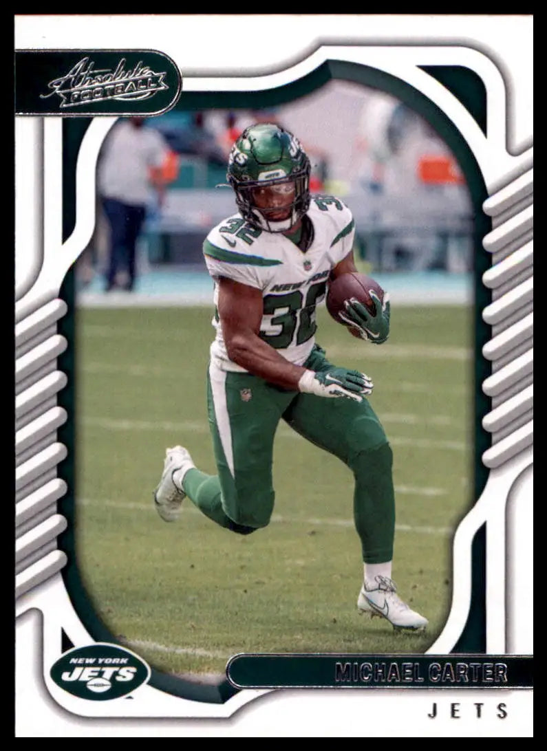 Michael Carter football card from Panini Absolute 2022 featuring New York Jets player