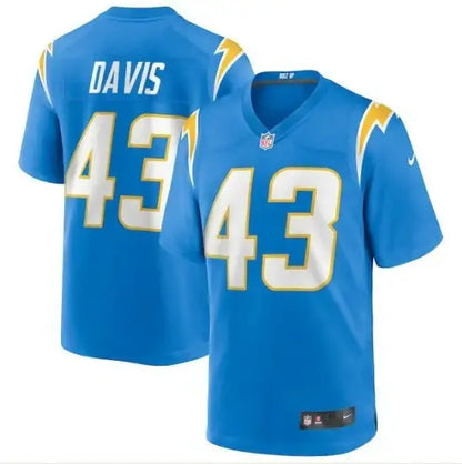 Light blue Los Angeles Chargers Michael Davis Nike Game Jersey with 43 on front and back