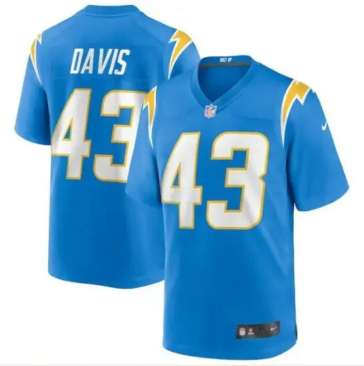 Light blue Los Angeles Chargers Michael Davis Nike Game Jersey with 43 on front and back