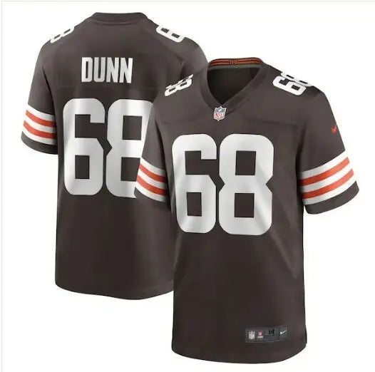 Brown and orange Michael Dunn Cleveland Browns Nike game jersey with number 68 and Dunn on back