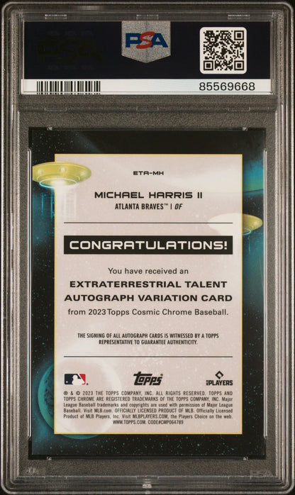 PSA-graded Michael Harris II Topps Chrome Cosmic Extraterrestrial Talent Autograph card