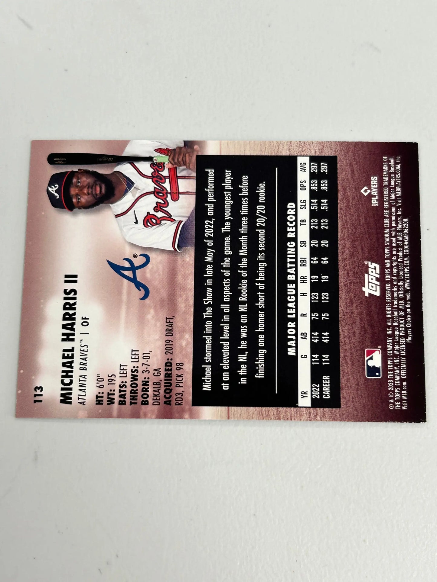 Michael Harris II 2023 Topps Stadium Club #113 SP Parallel baseball trading card in burgundy