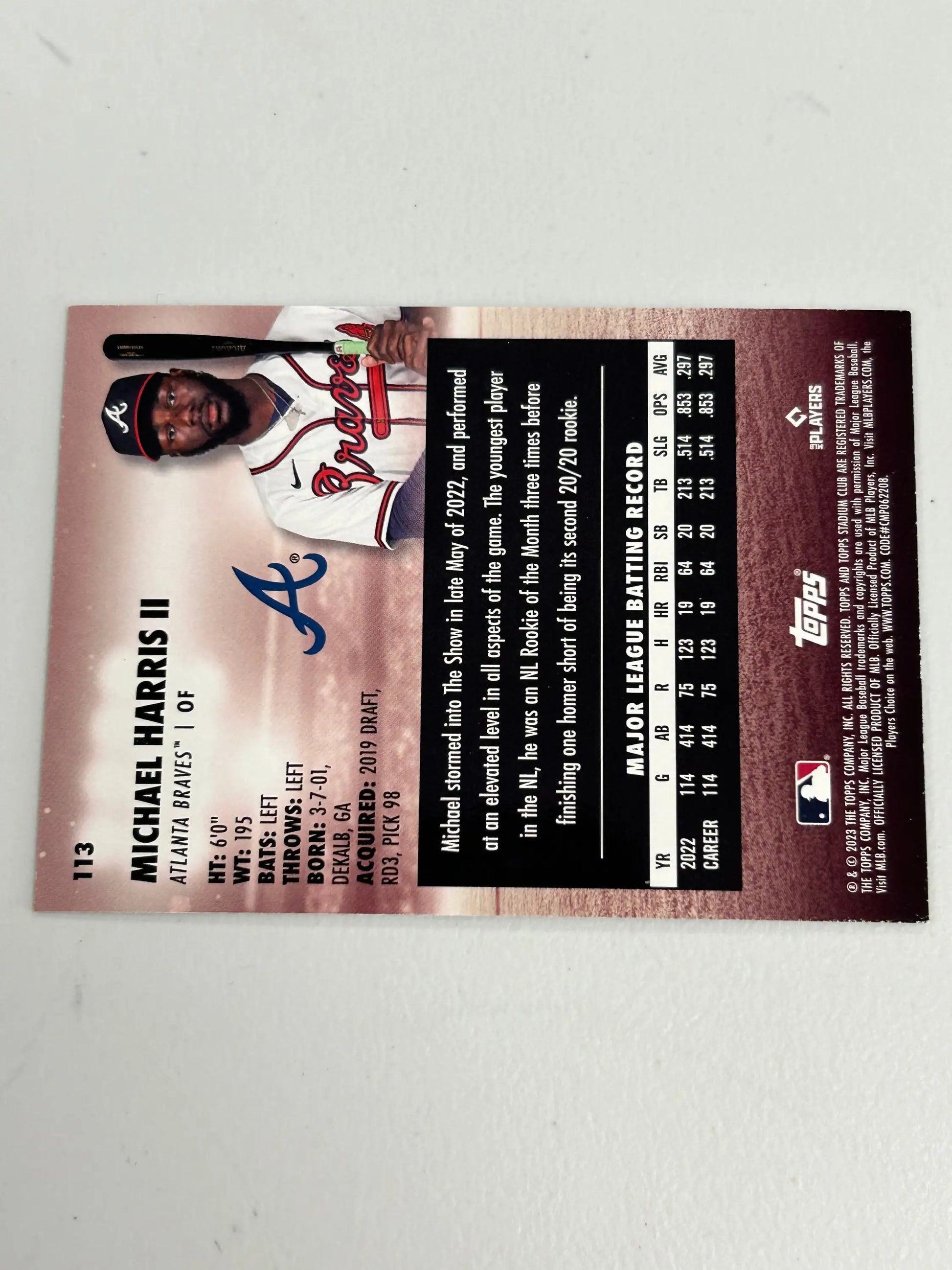 Michael Harris II 2023 Topps Stadium Club #113 SP Parallel baseball trading card in burgundy