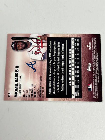 Michael Harris II 2023 Topps Stadium Club #113 SP Parallel baseball trading card in burgundy