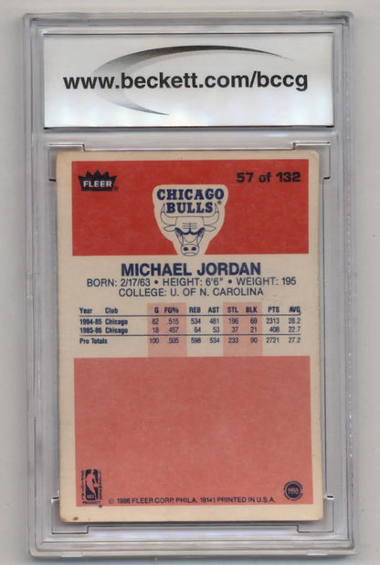 Michael Jordan 1986-87 Fleer Rookie #57 trading card in protective case BCCG 7 Very Good