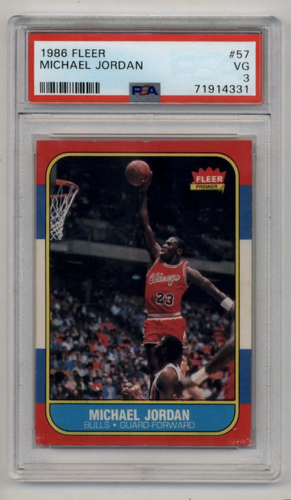 Michael Jordan 1986 Fleer Rookie basketball card PSA 3 from Michael Jordan 1986-87 Fleer Rookie series
