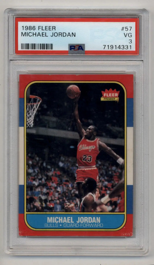 Michael Jordan 1986 Fleer Rookie basketball card PSA 3 from Michael Jordan 1986-87 Fleer Rookie series