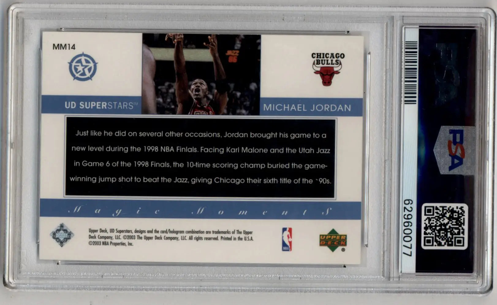 Michael Jordan 2002-03 UD Superstars Magic Moments #MM14 card in protective case