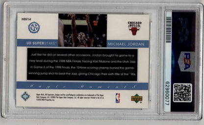 Michael Jordan 2002-03 UD Superstars Magic Moments #MM14 card in protective case
