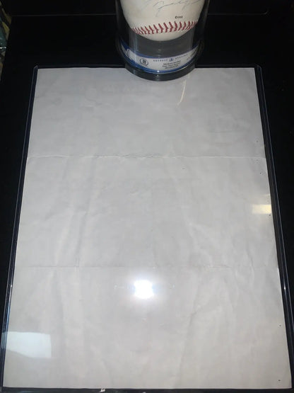 Framed white poster with Michael Jordan Signed Rawlings Southern League Baseball in case