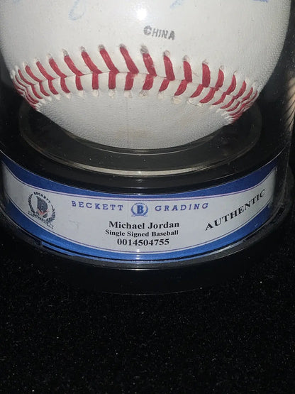 Michael Jordan signed Rawlings Southern League baseball in display case