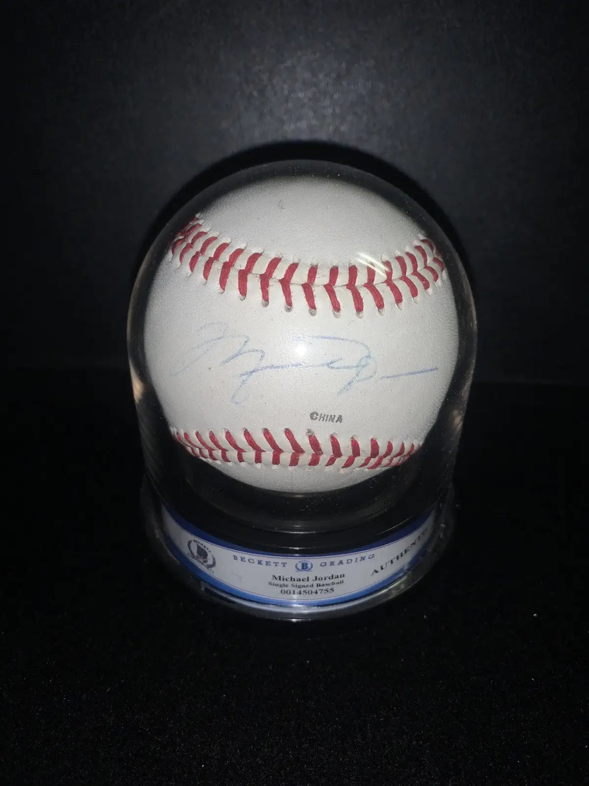 Michael Jordan Signed Rawlings Southern League Baseball in display case for collectors