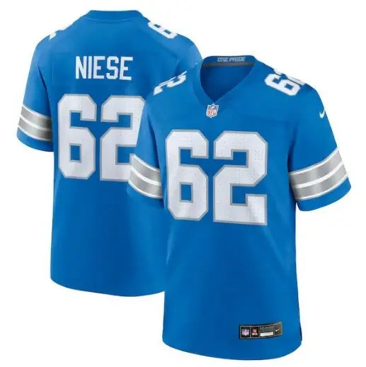 Blue Michael Niese Detroit Lions Nike Game Jersey with white numbers and name