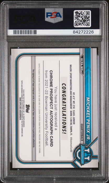 Graded Michael Penix Jr Bowman University Auto Prospect Autograph Football Card PSA 9