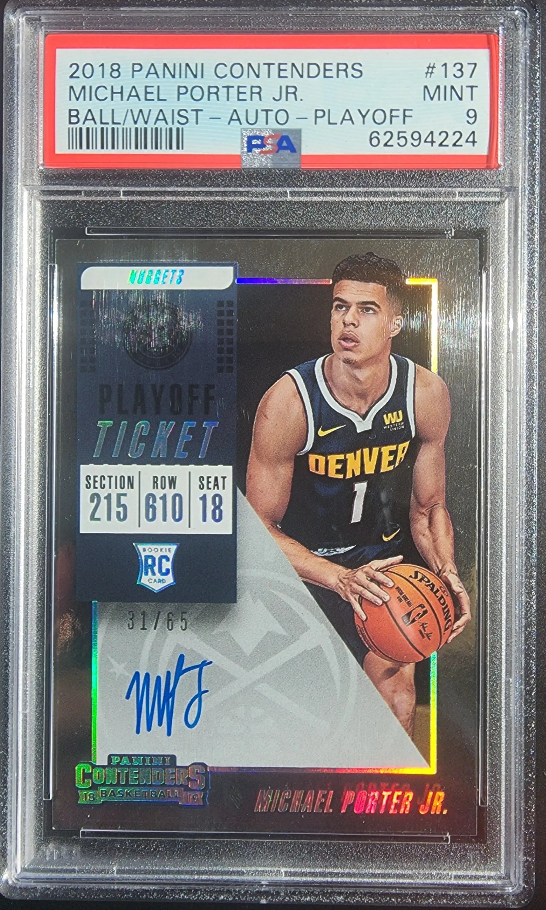 2018 Panini Contenders Michael Porter Jr. playoff auto rookie card PSA 9 Mint
