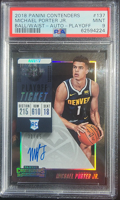 2018 Panini Contenders Michael Porter Jr. playoff auto rookie card PSA 9 Mint