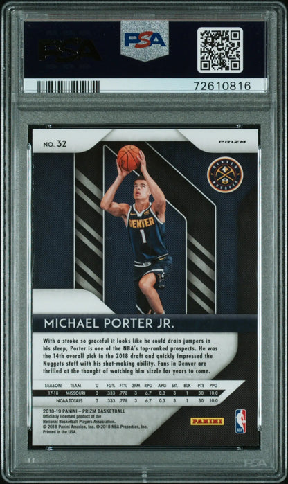 Graded Michael Porter Jr. Panini Prizm White Sparkle basketball card PSA 10 Gem Mint