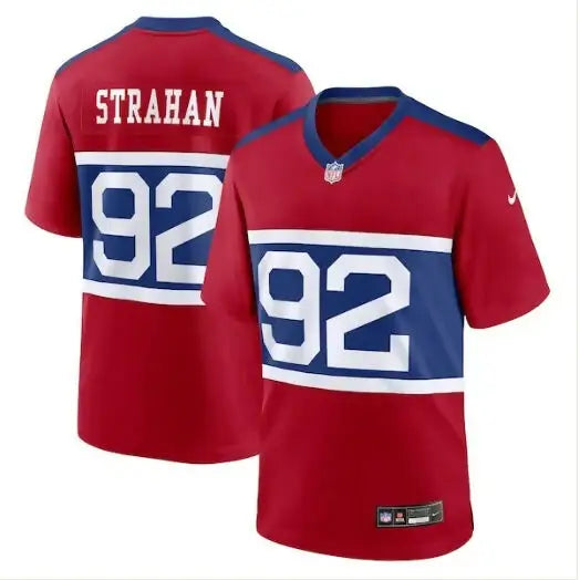 Red and blue Michael Strahan Giants Nike Alternate Retired Player Game Jersey with number 92