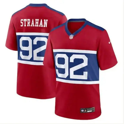 Red and blue Michael Strahan Giants Nike Alternate Retired Player Game Jersey with number 92