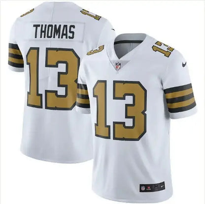 White Michael Thomas Saints Nike Vapor Untouchable Limited Player Jersey with gold and black accents