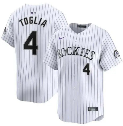 White pinstripe Michael Toglia Colorado Rockies Nike home limited player jersey