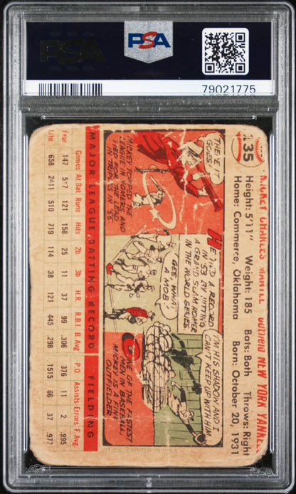 Mickey Mantle 1956 Topps #135 White Back in PSA Authentic Altered protective case
