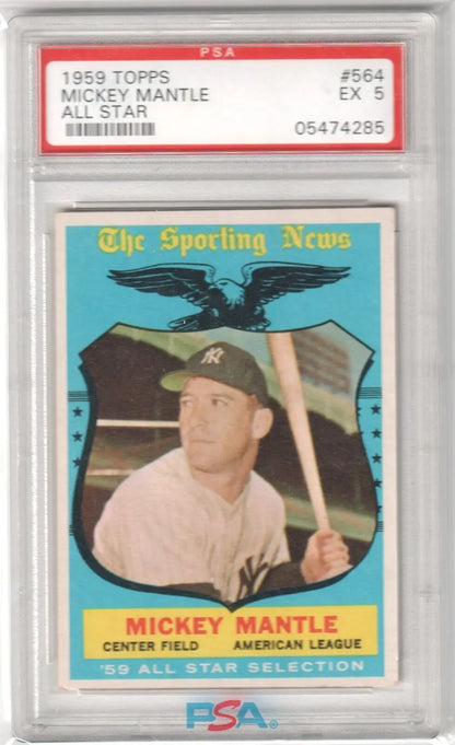 Graded 1959 Topps Mickey Mantle baseball card for single cards collection at Columbia Hobby eBay store