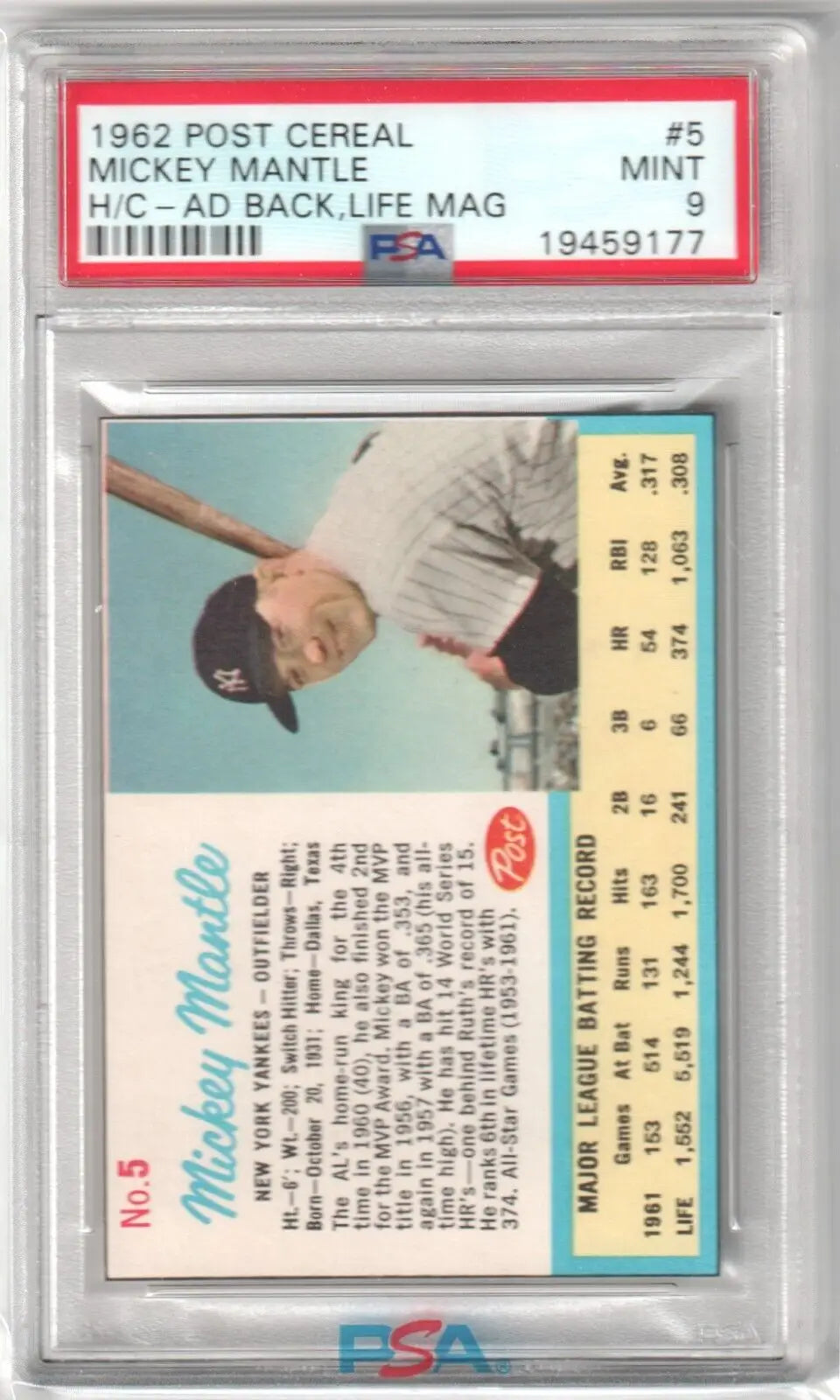 Graded Mickey Mantle baseball card from Columbia Hobby with box free shipping and single cards