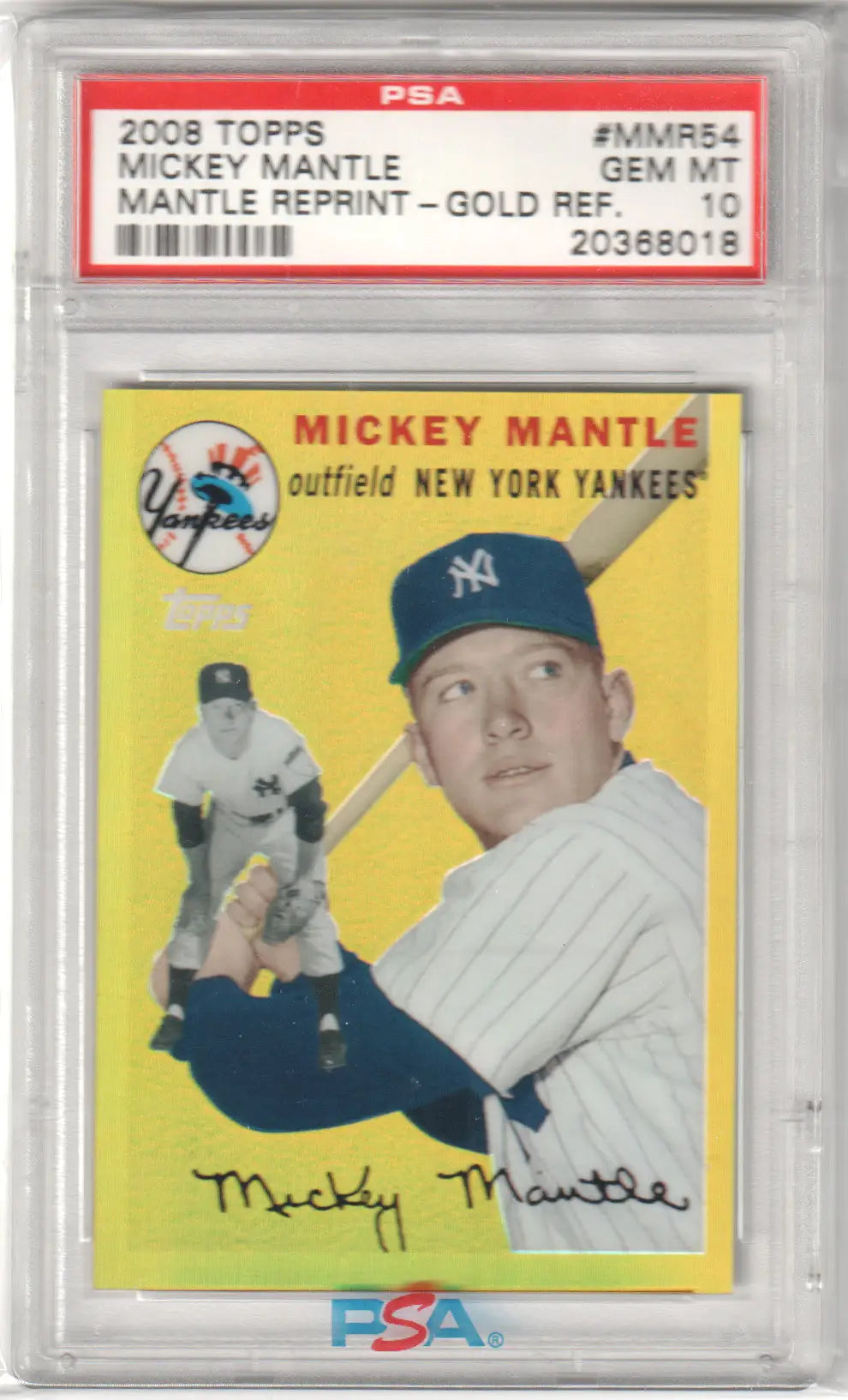Graded Mickey Mantle baseball card MMR54 Gold Refractor PSA 10 GEM front view