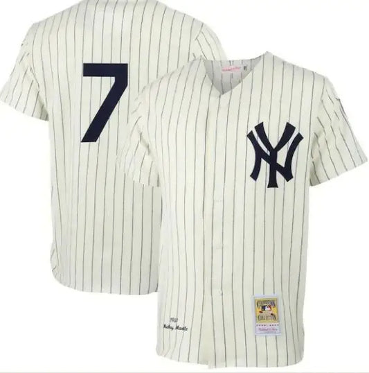 Pinstriped baseball jersey from Mickey Mantle New York Yankees 1951 Cooperstown Collection